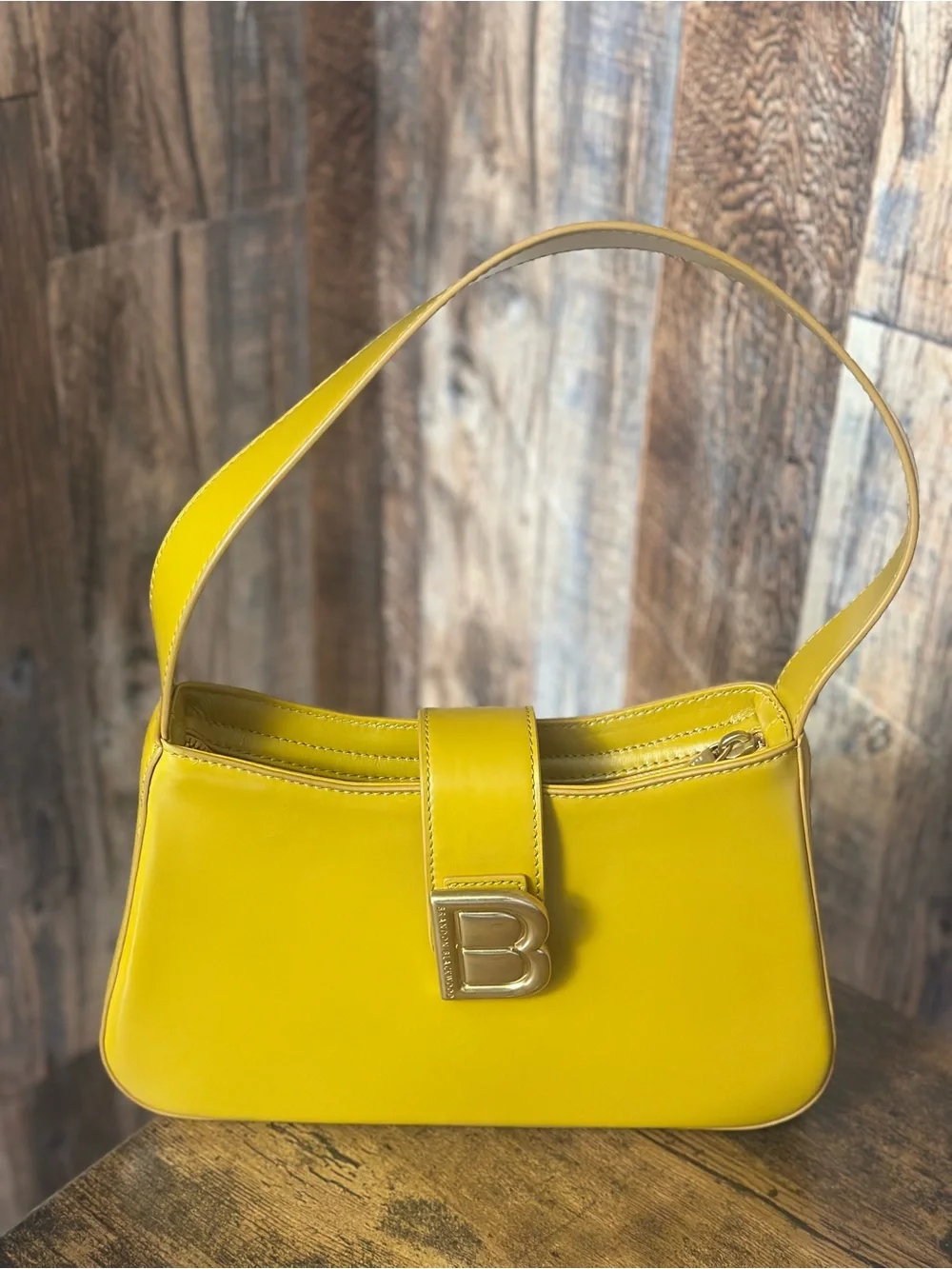 Brandon Blackwood Daphne in Yellow Oil Leather Shoulder Bag with Gold hardware